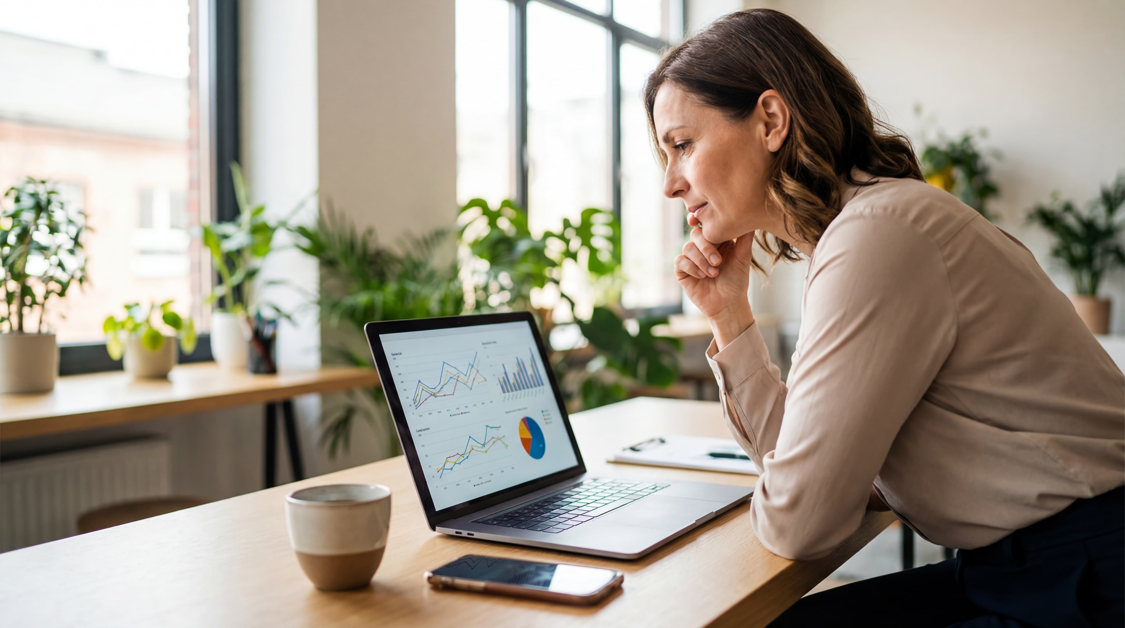 Chef d'entreprise consultant les coûts Google Ads sur un ordinateur portable